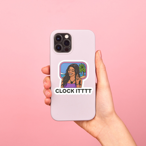 Clock it sticker - Huda clock it Love Island sticker for laptops, water bottles, phone cases, etc.